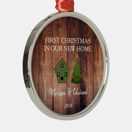 初めてのクリスマスは我々の新しいホームウッドバードハウス メタルオーナメント (右)
