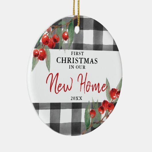 初めてのクリスマスは新しいホームプレイドパーソナライズされたで セラミックオーナメント (右)