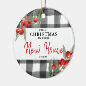 初めてのクリスマスは新しいホームプレイドパーソナライズされたで セラミックオーナメント (左)