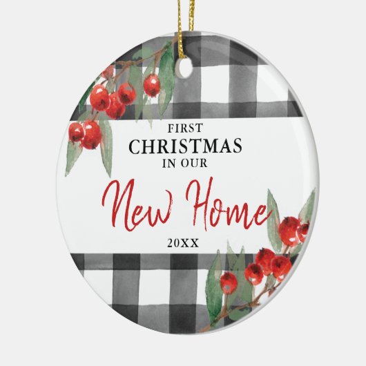 初めてのクリスマスは新しいホームプレイドパーソナライズされたで セラミックオーナメント (左)