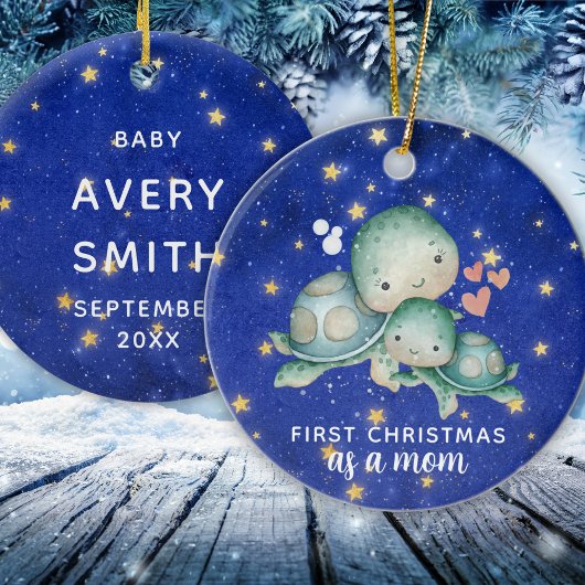 初めてのクリスマスは母のウミガメパーソナライズされた セラミックオーナメント