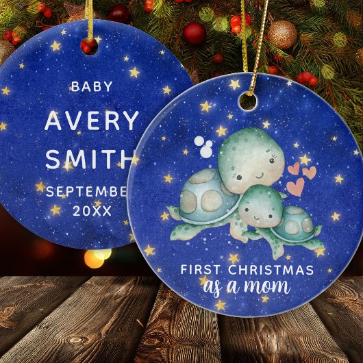 初めてのクリスマスは母のウミガメパーソナライズされた セラミックオーナメント