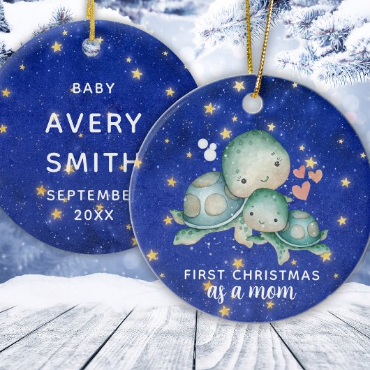 初めてのクリスマスは母のウミガメパーソナライズされた セラミックオーナメント
