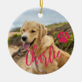 初めてのクリスマスは永遠に家の犬の写真名 セラミックオーナメント (正面)