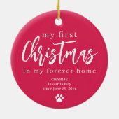 初めてのクリスマスは永遠に家の犬の写真名 セラミックオーナメント (裏面)