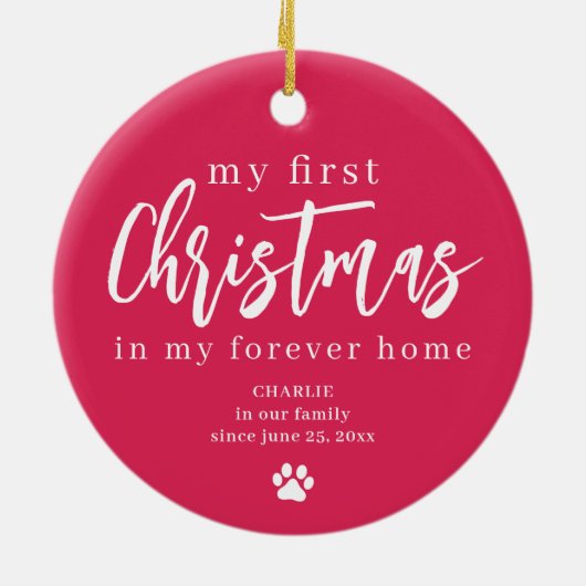 初めてのクリスマスは永遠に家の犬の写真名 セラミックオーナメント (裏面)