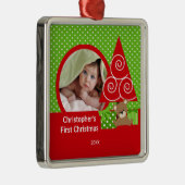 初めてのクリスマスは甘いベビーくまの男の子の写真を飾ります メタルオーナメント (右)