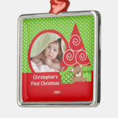 初めてのクリスマスは甘いベビーくまの男の子の写真を飾ります メタルオーナメント (左)