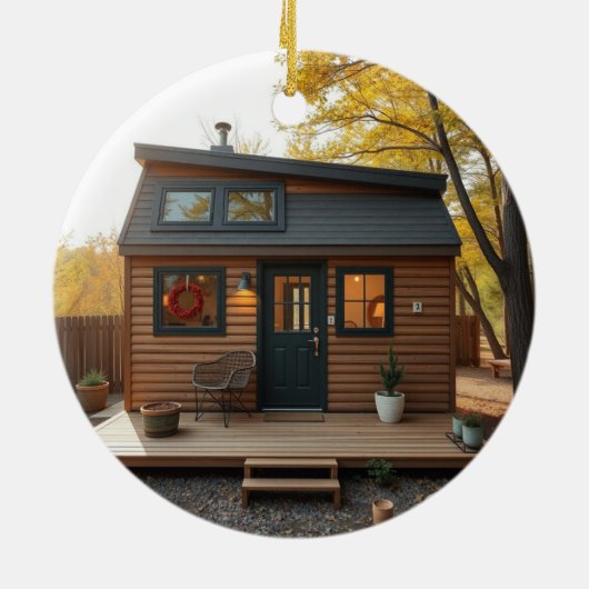 初めてのクリスマスは私たちのTiny Home写真 セラミックオーナメント (裏面)