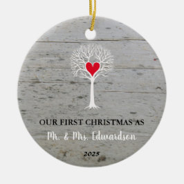 初めてのクリスマスは素朴な愛の木の夫妻として セラミックオーナメント