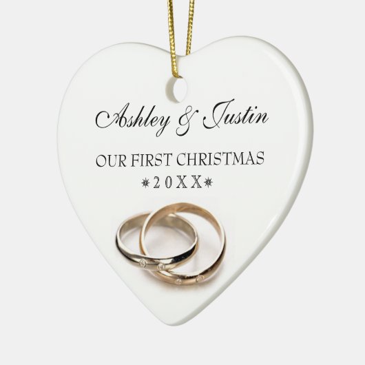 初めてのクリスマスは結婚指輪を編みました セラミックオーナメント (左)