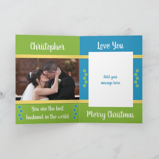 初めてのクリスマスは青と緑の写真とミセス カード (内部)