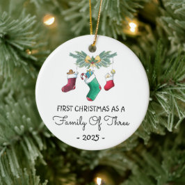 初めてのクリスマスは2025年3人の家族として セラミックオーナメント