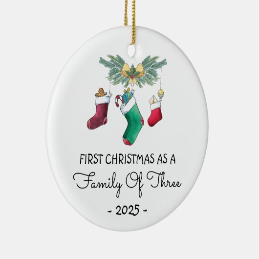 初めてのクリスマスは2025年3人の家族として セラミックオーナメント (右)