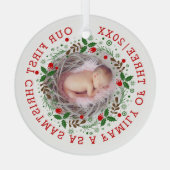 初めてのクリスマスは3つのリース写真の家族として ガラスオーナメント (裏面)