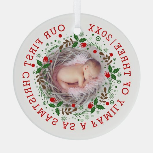 初めてのクリスマスは3つのリース写真の家族として ガラスオーナメント (裏面)