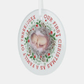 初めてのクリスマスは3つのリース写真の家族として ガラスオーナメント (正面左)