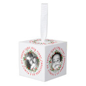 初めてのクリスマスは3つのリース写真の家族として キューブオーナメント (正面アングル)