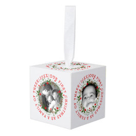 初めてのクリスマスは3つのリース写真の家族として キューブオーナメント