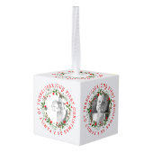 初めてのクリスマスは3つのリース写真の家族として キューブオーナメント (裏面アングル)