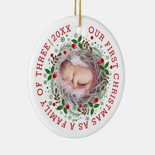 初めてのクリスマスは3つのリース写真の家族として セラミックオーナメント (右)
