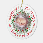 初めてのクリスマスは3つのリース写真の家族として セラミックオーナメント (左)