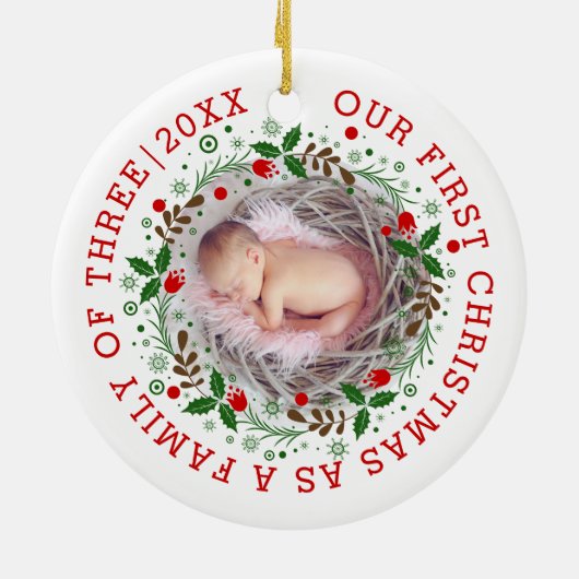 初めてのクリスマスは3つのリース写真の家族として セラミックオーナメント (裏面)