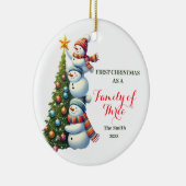 初めてのクリスマスは3クリスマス雪だるまの家族として セラミックオーナメント (右)