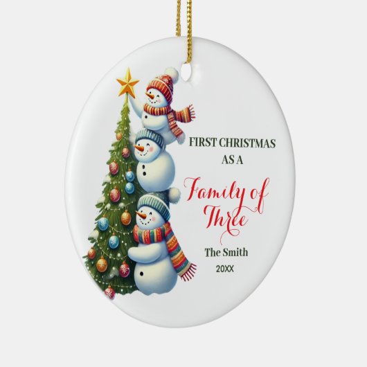 初めてのクリスマスは3クリスマス雪だるまの家族として セラミックオーナメント (右)