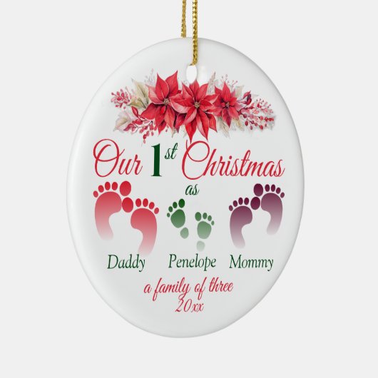初めてのクリスマスは3ポインセチアの家族 セラミックオーナメント (右)
