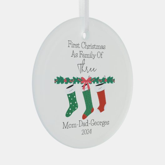 初めてのクリスマスは3人の家族として ガラスオーナメント (正面右)