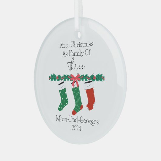 初めてのクリスマスは3人の家族として ガラスオーナメント (正面左)