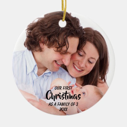 初めてのクリスマスは3人の家族として セラミックオーナメント (正面)