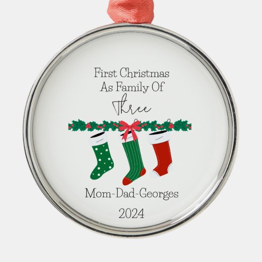 初めてのクリスマスは3人の家族として メタルオーナメント (正面)