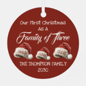 初めてのクリスマスは3人の家族パーソナライズされた メタルオーナメント (裏面)