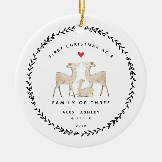 初めてのクリスマスは3匹の鹿の家族 セラミックオーナメント (正面)