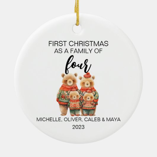 初めてのクリスマスは4つの家族を持つ セラミックオーナメント (裏面)