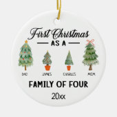 初めてのクリスマスは4つの水色の家族 セラミックオーナメント (正面)