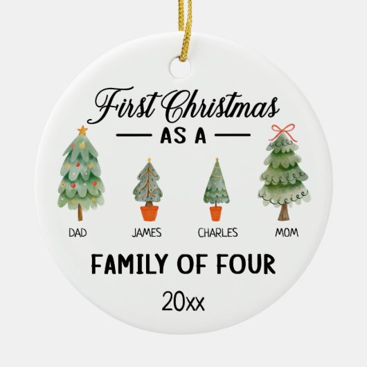 初めてのクリスマスは4つの水色の家族 セラミックオーナメント (正面)