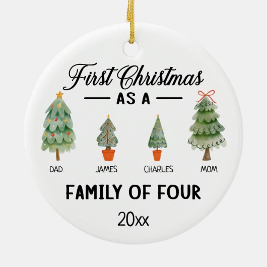 初めてのクリスマスは4つの水色の家族 セラミックオーナメント (裏面)