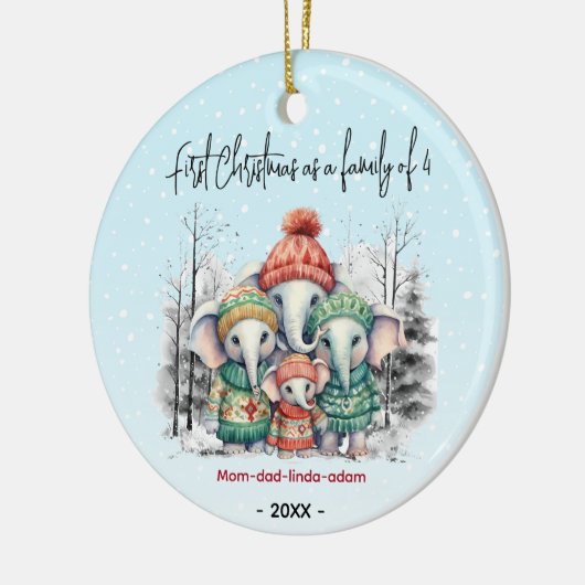 初めてのクリスマスは4頭の白象の科である セラミックオーナメント (左)