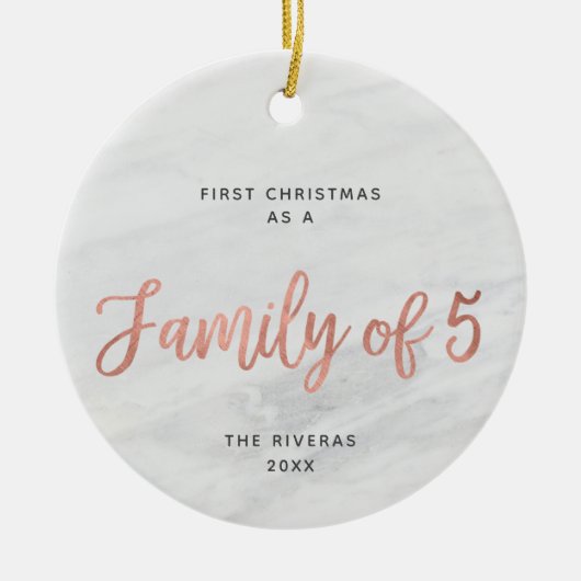 初めてのクリスマスは5大理石のファミリパーソナライズされたとして セラミックオーナメント (正面)