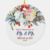 初めてのクリスマスはMr.とMr.ゲイ パーソナライズされた セラミックオーナメント (裏面)