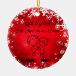 初めてのクリスマスをカップルとして – たった今結婚しました セラミックオーナメント