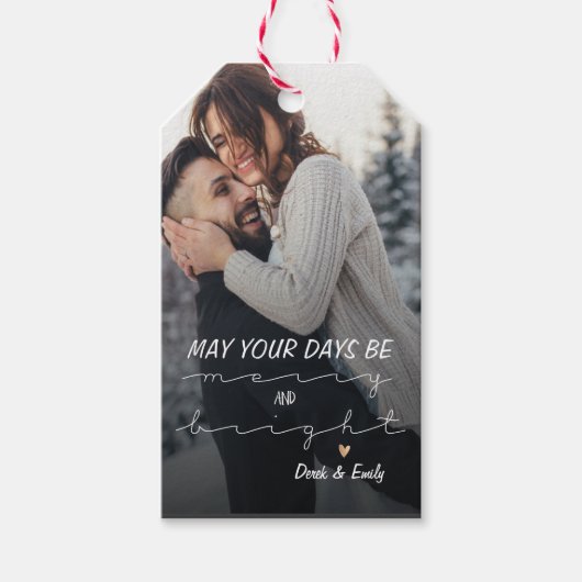 初めてのクリスマスをカップル写真パーソナライズされたとして ギフトタグ (正面)