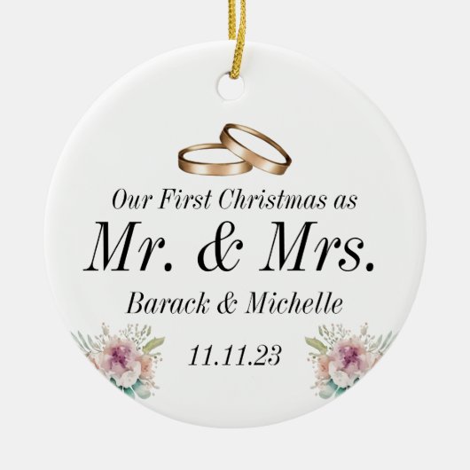 初めてのクリスマスをカップル結婚したオーナメントとして セラミックオーナメント (正面)