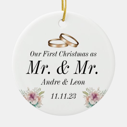初めてのクリスマスをカップル結婚したオーナメントとして セラミックオーナメント (正面)