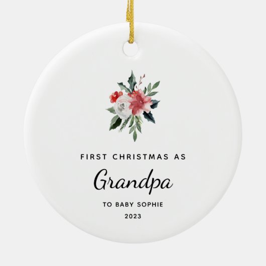 初めてのクリスマスをグランパとして |おシンプルよびエレガント セラミックオーナメント (裏面)
