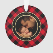 初めてのクリスマスをパパ素朴赤の格子縞の写真 オーナメント (正面)