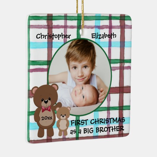 初めてのクリスマスをビッグブラザー写真とパーソナライズされたして セラミックオーナメント (右)